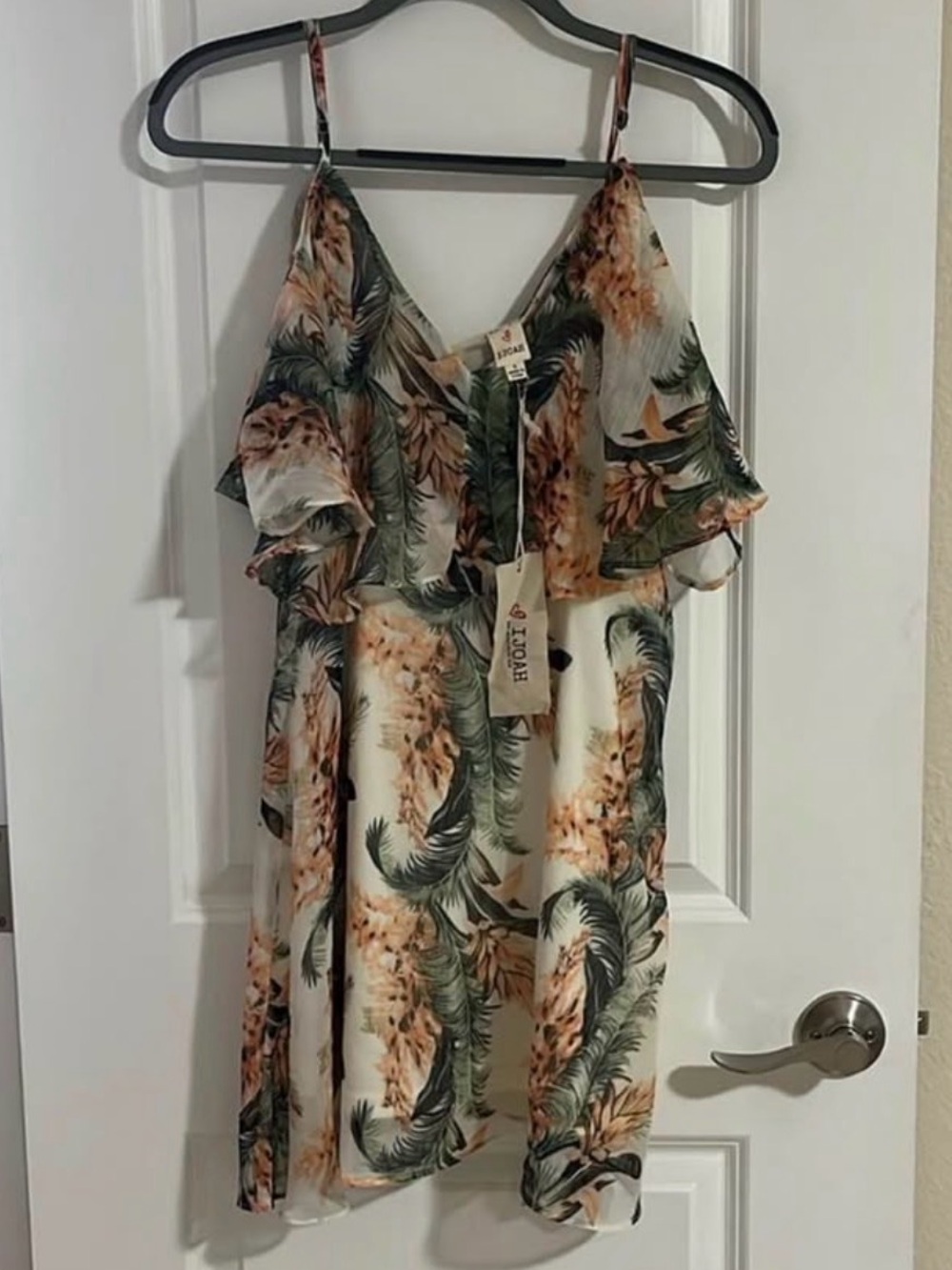 IJOAH Floral Tropical Tiered Slip Dress - Cream & Green